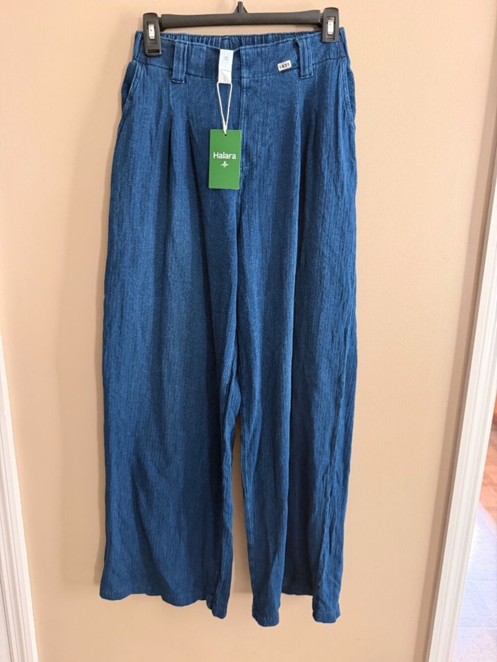 Halara Small pleated Cotton Wide-Leg Pants With Elastic Waistband